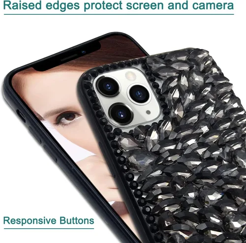 Miniatura 5 de Funda compatible con iPhone 13 Pro Max para mujer, con purpurina 3D, de lujo, con diamantes de imitación brillantes, con gemas transparentes, bonita