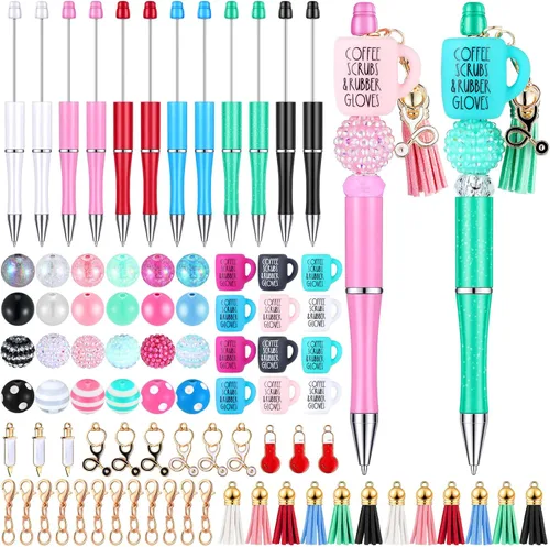 Miniatura 12 de Jutom Los kits de 12 bolígrafos de invierno incluyen 50 piezas de cuentas de colores, borlas y colgantes de copo de nieve, cuentas focales surtidas