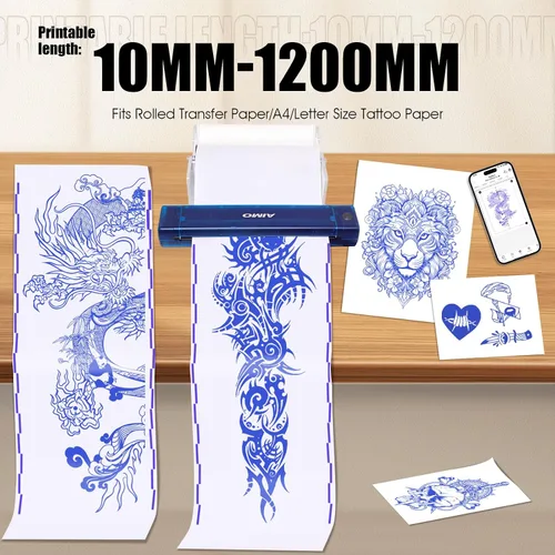 Miniatura 2 de Aimo T08F - Impresora inalámbrica de plantillas de tatuajes y 20 hojas de papel de transferencia para plantillas de tatuajes