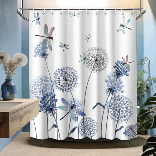 Miniatura 51 de Cortina de ducha floral para primavera y verano, flores silvestres, flores y mariposas, decoración de baño, tela impermeable con ganchos, 70