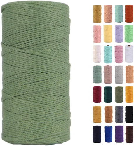Miniatura 62 de Cordón de macramé gris rosado de 0.118 in x 109 yardas, cuerda de algodón colorido de algodón suave para colgar en la pared, colgar plantas