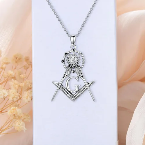 Miniatura 19 de PROESS Collar de plata de ley con colgante de montaña y sol de semilla de mostaza/masónico/brújula para mujeres y hombres, collar con colgante