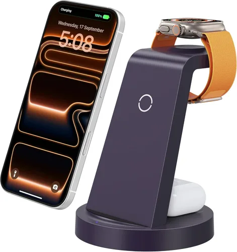 Miniatura 8 de Estación de carga 3 en 1 para iPhone, cargador inalámbrico para iPhone 17 16e 16 15 14 13 12 11 X Pro Max y Apple Watch - Estación de carga