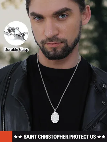 Miniatura 3 de FaithHeart Collar con colgante de San Cristóbal para hombres y mujeres, de acero inoxidable, amuleto católico, joyería personalizada con embalaje
