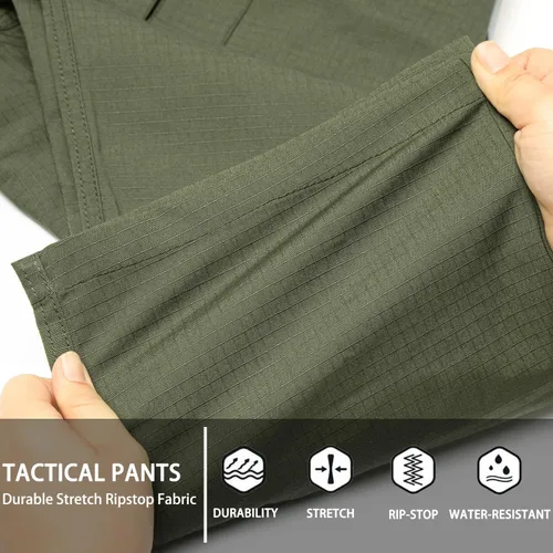Miniatura 5 de Hiwise Pantalones tácticos elásticos para hombre, resistentes al agua, pantalones cargo Ripstop, ligeros para exteriores, pantalones de senderismo