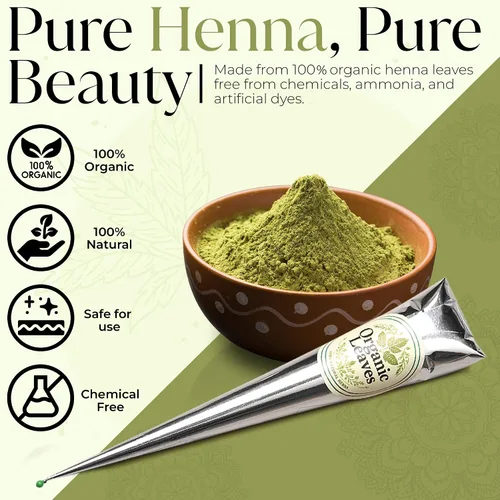 Miniatura 4 de Conos de henna 3 × 30 g Paquete Hechos de hojas de henna 100% naturales Conos prellenos listos para usar Filtrados en 5 etapas para un