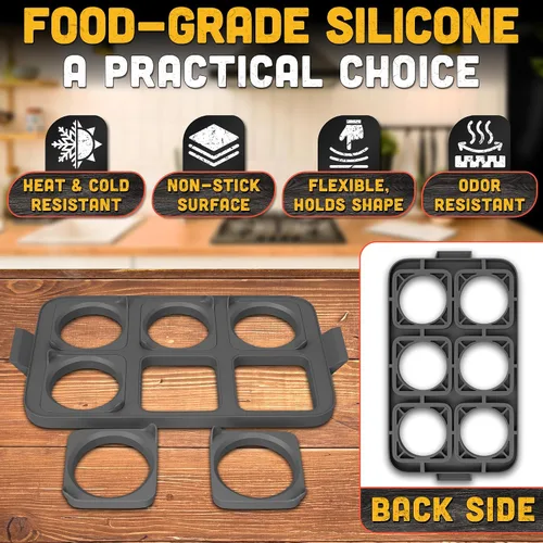 Miniatura 3 de Anillos de silicona para huevos para plancha y parrilla superior plana, bandeja de molde de barbacoa de 16.5 x 9 pulgadas con 6 formas redondas