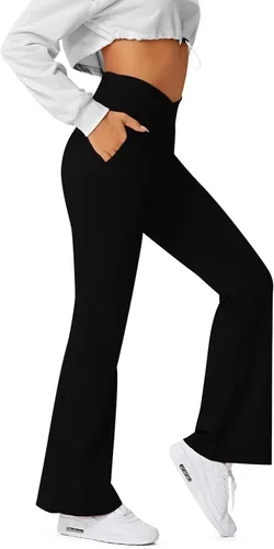 Miniatura 10 de HEGALY Pantalones de yoga acampanados para mujer, leggings cruzados, suaves, de cintura alta, pantalones casuales de entrenamiento con corte de bota