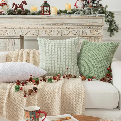 Miniatura 355 de K Kevin Textile - Juego de 2 fundas de almohada decorativas de corduroy suave azul con rayas estilo bohemio, fundas de almohada para sofá, cama