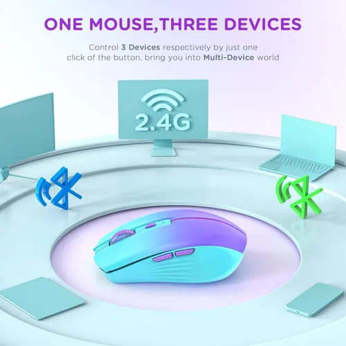 Miniatura 2 de RAPIQUE Ratón inalámbrico Bluetooth, recargable silencioso multidispositivo para computadora (modo tri: BT1/2+2.4Ghz) con receptor USB, ratón