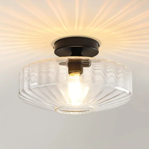Miniatura 12 de Lámpara de techo de montaje semiempotrado, luces de techo de vidrio verde vintage de 11.8", lámpara de techo de 1 luz de estilo moderno de mediados