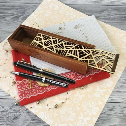 Miniatura 2 de Joyzan Caja de madera para bolígrafos, estuche de almacenamiento de lápices de madera, organizador retro, funda extraíble, soporte para bolígrafo