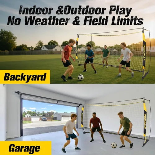 Miniatura 6 de PodiuMax Portería de fútbol de 12 x 6 pies para jóvenes adultos, portería de fútbol portátil resistente para patio trasero, red fácil de instalar