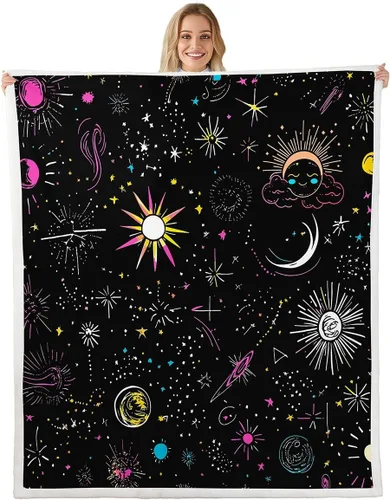 Miniatura 32 de Erosebridal Manta de árbol de la vida, sol y luna para sofá cama, manta de forro polar gótico de polilla trippy, manta de sherpa cósmica