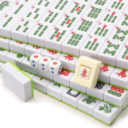 Miniatura 4 de Yellow Mountain Imports Juego de mahjong chino, "Aureum Spring" con 146 azulejos medianos, funda de vinilo tono champán, indicador de viento