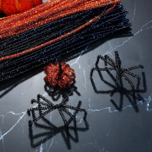 Miniatura 6 de 400 piezas de limpiapipas para Halloween, tallos de felpilla con purpurina, tallos de felpilla para arte creativo, decoración de Halloween, Acción