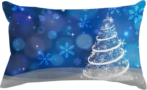 Miniatura 5 de SPXUBZ Funda de almohada de algodón con diseño de copo de nieve azul, Feliz Navidad, decoración del hogar, funda de cojín rectangular