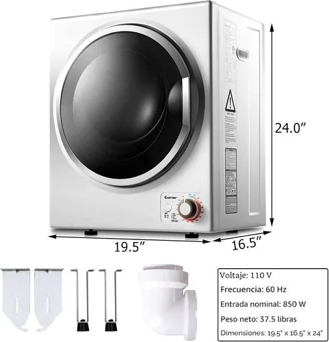 Miniatura 6 de COSTWAY - Secadora de ropa compacta, secadora eléctrica portátil de 110V con tambor de acero inoxidable, panel de control en la parte inferior