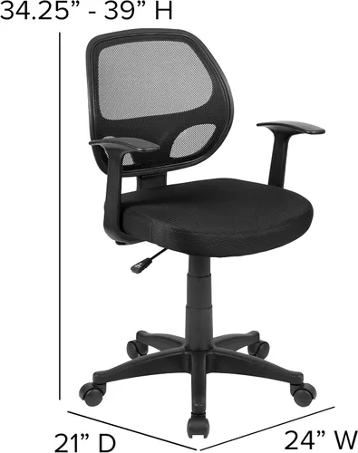Miniatura 3 de Flash Furniture Mallard - Silla de oficina giratoria de malla con respaldo medio con asiento acolchado y brazos en T, silla de escritorio acolchada