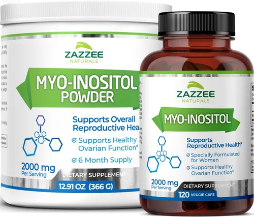 Zazzee Cápsulas de mio-inositol y polvo de mio-inositol, 100% puro, grado premium, vegano, sin OMG y totalmente natural