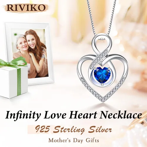 Miniatura 37 de RIVIKO Collar con símbolo de corazón infinito para mujer, plata de ley 925, delicado colgante de corazón para el día de San Valentín, día