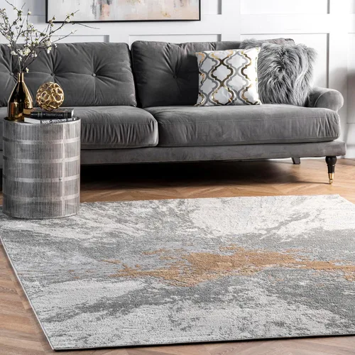 nuLOOM alfombra para corredor Cyn Abstract dorada de 2 pies 8 pulgadas x 8 pies plateado