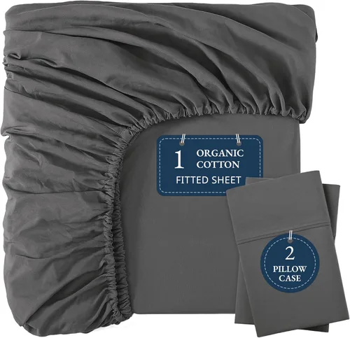 Miniatura 53 de LANE LINEN Juego de 2 piezas con sábana bajera 100% algodón orgánico tamaño individual y 1 funda de almohada, tejido de percal ligero, ultra suave