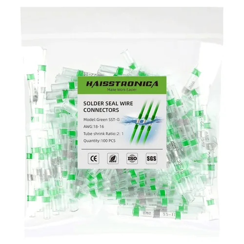 Miniatura 18 de haisstronica 100 conectores de alambre con sello de soldadura, conectores a tope resistentes al agua, termorretráctiles, terminales