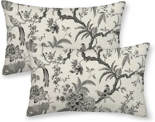 Miniatura 31 de CXMEIFLY Juego de 2 fundas de almohada de hojas florales de primavera de 16 x 16 pulgadas, para decoración de flores chinoiserie, almohadas