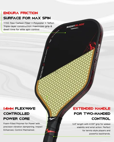 Miniatura 2 de Nightblade Raw Carbon Fiber Pickleball Paddle, Foam Filled Polymer Honeycomb Core, UPA-A & USAPA Approved, Endura Friction Surface, Long Handle for