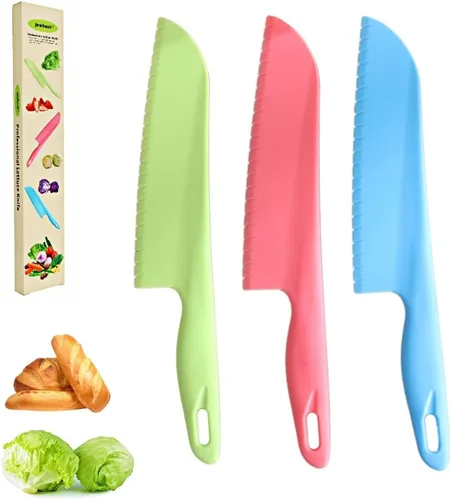jawbush Cuchillo de lechuga profesional para evitar que se torne marrón, cuchillos dentados de plástico de 11 pulgadas para verduras, frutas, 3