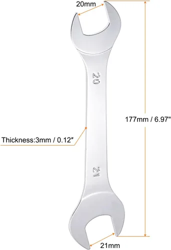 Miniatura 2 de uxcell Llave fina de extremo abierto, 0.787 in x 0.827 in, espejo métrico, acero cromado de alto carbono, para mantenimiento doméstico