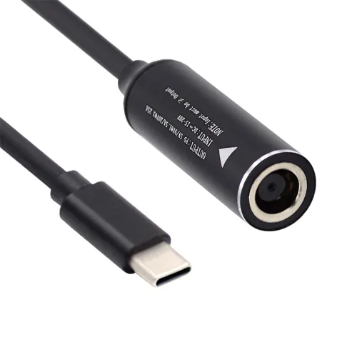 Miniatura 18 de cablecc 0.098x0.028 in Entrada DC Jack a USB-C Tipo-C Cable de carga de enchufe de alimentación para PD 9V 15V 20V 65W Teléfono portátil