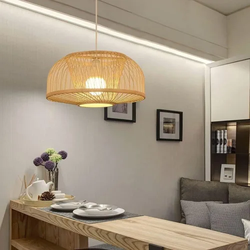 Miniatura 2 de Lámpara colgante de madera, funciona con pilas, lámpara colgante con bombilla regulable a distancia, sin cableado, sin cableado, fácil de instalar