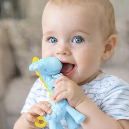 Miniatura 2 de SHARE&CARE Juguete mordedor de silicona sin BPA con estuche de almacenamiento, para niños mayores de 3 meses, alivio del dolor de encías y baby Azul