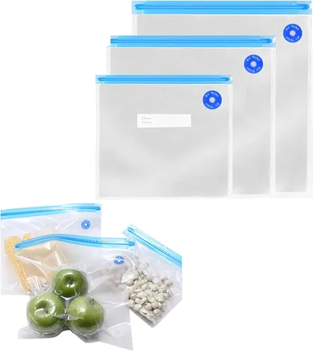 20 bolsas de alimentos reutilizables de 10.3 x 11 pulgadas con cremallera transparente al vacío sellada de doble capa con válvula de aire para