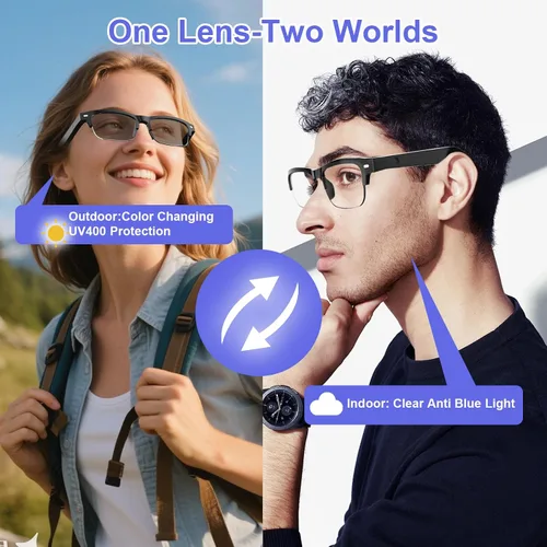 Miniatura 3 de Lentes inteligentes para hombres y mujeres, gafas Bluetooth con lentes fotocromáticas, micrófono y altavoces integrados, IPX5 impermeable, asistente