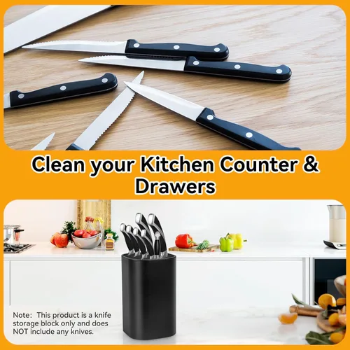 Miniatura 6 de Ninonly Bloque de cuchillos sin cuchillos 2 en 1 universal cuadrado para cocina con ranura para tijeras, ahorro de espacio, almacenamiento de Negro