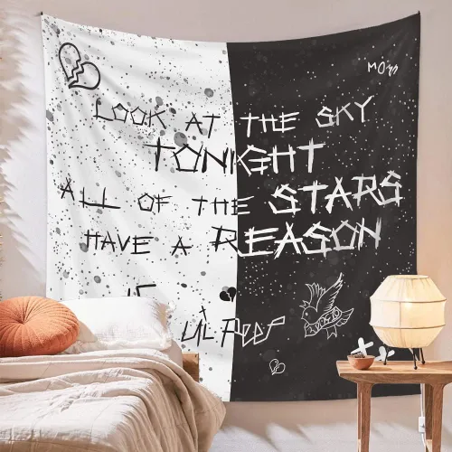 LWZAYS Tapiz de pared de rapero, tapices Lil Peep Juice Wrld, tapiz de estrella blanco y negro para dormitorio residencia estudiantil, decoraciones