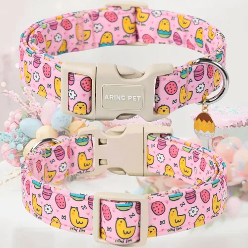 Miniatura 196 de Aring Pet Collar de algodón, lindo, con hebilla de liberación rápida, para bodas, para perros pequeños, medianos y grandes, rosa Terciopelo rosa