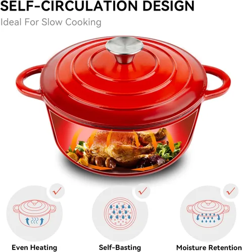 Miniatura 2 de Miereirl Olla holandesa de hierro fundido esmaltada de 4.5 QT con tapa, horno holandés de hierro fundido con asas duales para hornear pan, cocinar