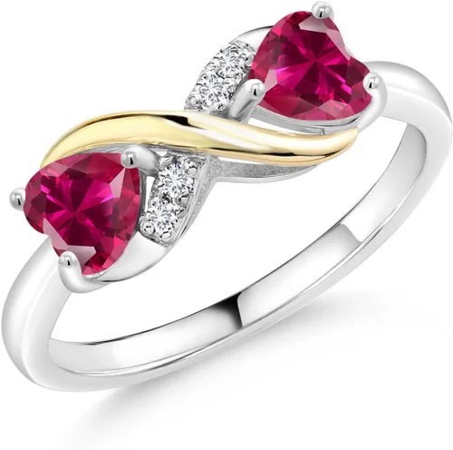 Miniatura 80 de Gemstone Birthstone and Lab Grown Diamond Accents Eternal Love Infinity Ring for Women 925 Silver and 10K Yellow Gold Heart Shape 5MM & Round