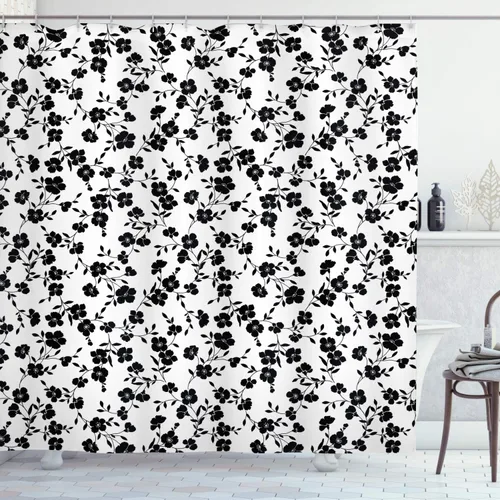 Miniatura 152 de set de cortina para baño decorativa de tela de poliéster con ganchos
