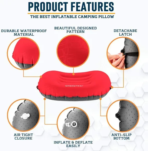 Miniatura 3 de Alpcour Almohada de camping – Almohada de dormir grande, inflable, ultraligera con diseño fácil de inflar, funda exterior impermeable suave y funda