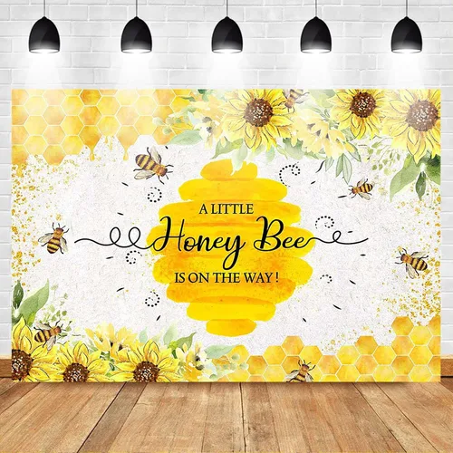 Miniatura 2 de Mocsicka Telón de fondo para baby shower de abeja, A Little Honey Bee is on The Way, decoración de baby shower, girasoles Honycomb, abejorro