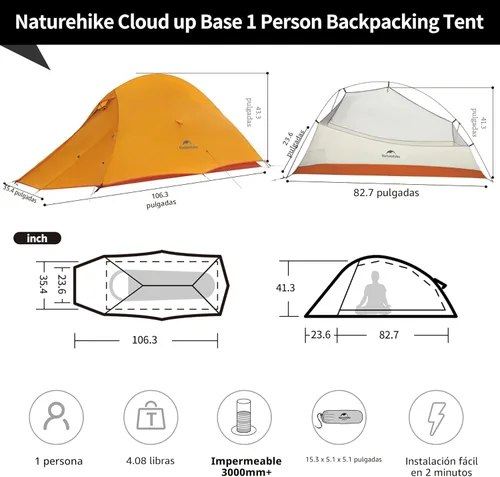 Naturehike Cloud Up - Tienda de campaña para 1 persona, tiendas ligeras para mochileros para un hombre, tienda de campaña ultraligera impermeable