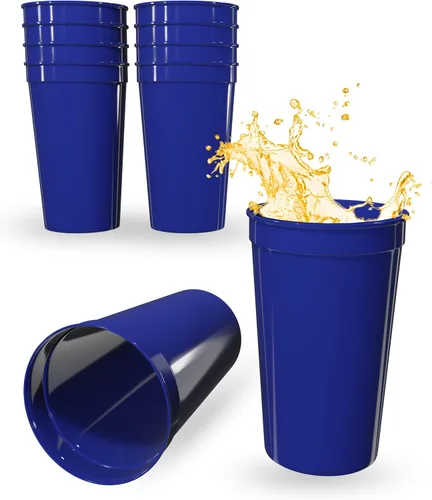 PartyPrints Paquete de 10 vasos de plástico en blanco reutilizables de 22 onzas color azul real, vasos de plástico de colores apilables de grado