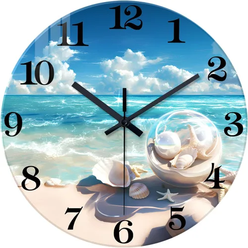 Miniatura 14 de XNM Relojes de Pared de Paisaje Natural para Baño, Funciona con Pilas, 30.5 cm, Negro y Blanco, Redondo, Silencioso, sin Tictac, de Vidrio, Pequeño