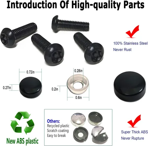 Miniatura 6 de Tornillos negros antirrobo para placa de matrícula, accesorios de cierre de seguridad de acero inoxidable inoxidables, tornillos M6 (1/4 de pulgada)