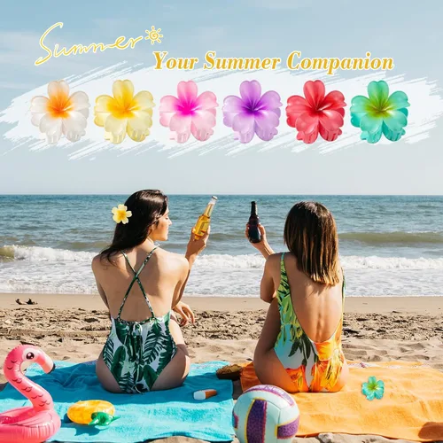 Miniatura 5 de 6 pinzas para el cabello de flores para mujer, pinzas de pelo de flores hawaianas, pinzas de hibisco hawaiano para cabello fino y grueso, fuerte